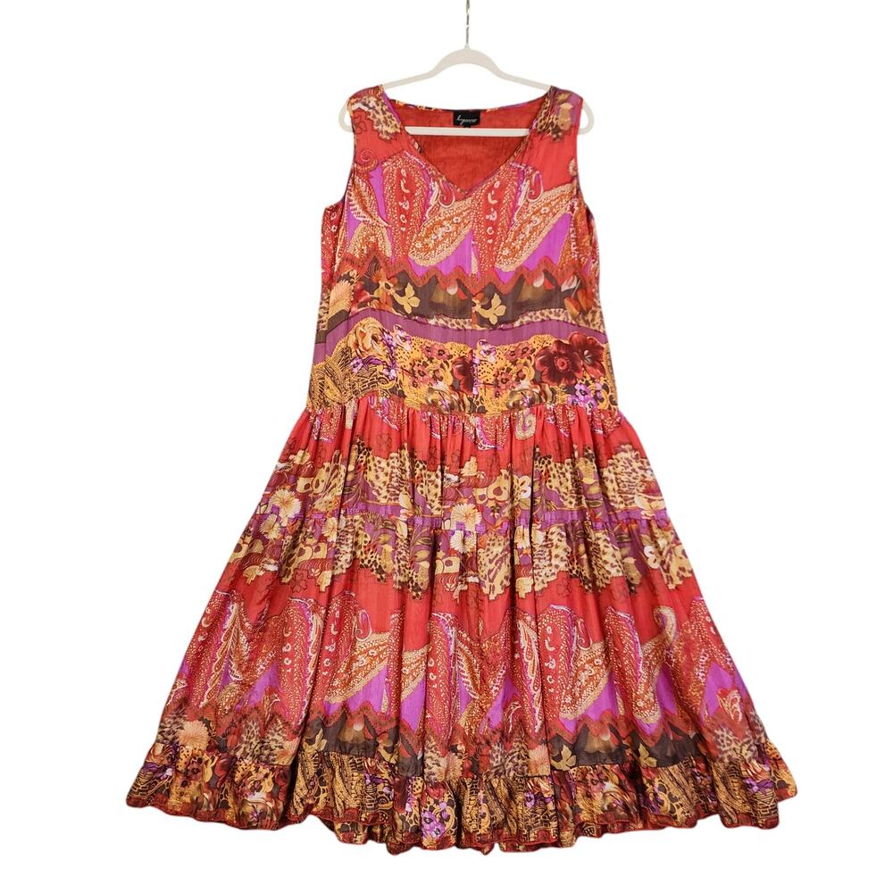 Lynn Ritchie Womens Vintage Silk Tiered Maxi Dress Size Small Drop Waist Paisley